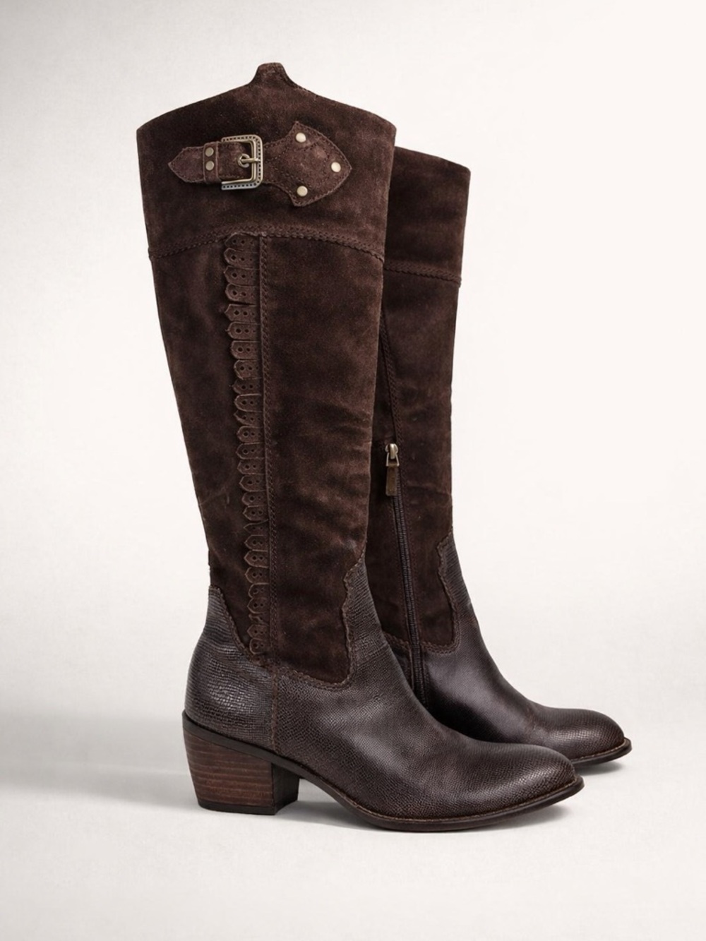 Women's Brown Suede & Leather Knee-High Boots By Franco Sarto